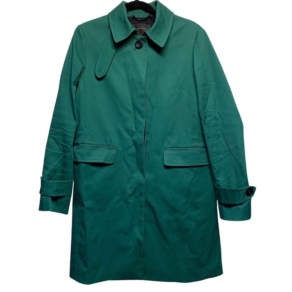 Ann Taylor Trench Coat Size S Green Jacket Preppy Classic Clean Girl Academia